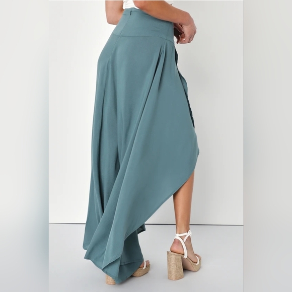 Lulus Ambrosio High Low Maxi Skirt in Dark Sage Green - Picture 3 of 7